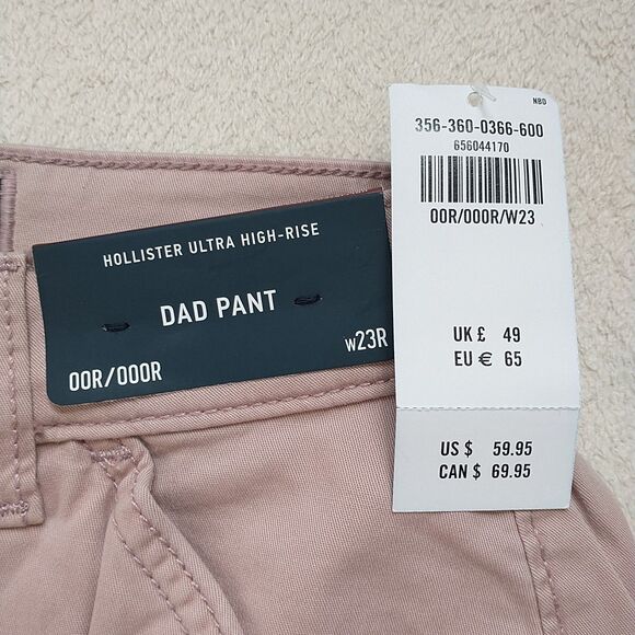New Hollister Ultra High Rise Dad Pant Women 23R Pink Cargo Casual Utility Norm - Picture 4 of 6